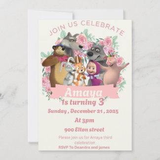 Marsha & Bear birthday invitation theme Einladung