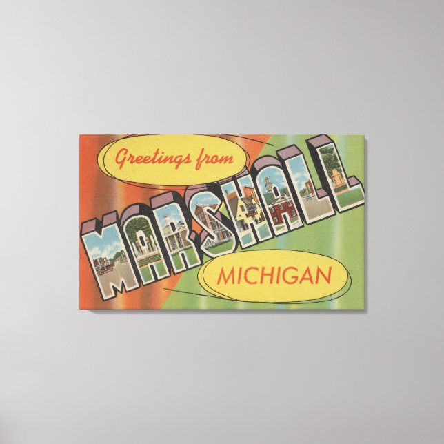 Marshall, Michigan - Große Buchstabenszenen Leinwanddruck (Vorderseite)
