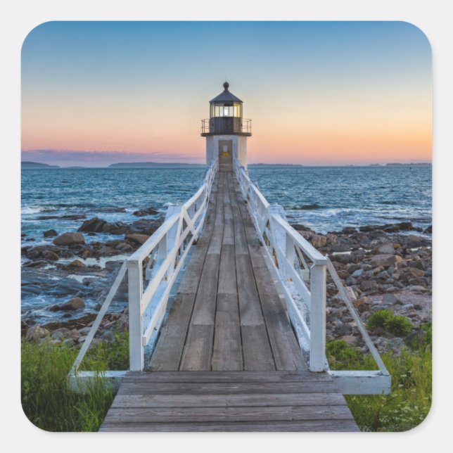 Marshall Point Lighthouse bei Sunset Quadratischer Aufkleber (Vorderseite)