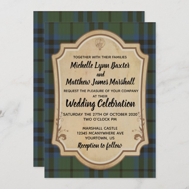Marshall Tartan Wedding Einladung (Vorne/Hinten)