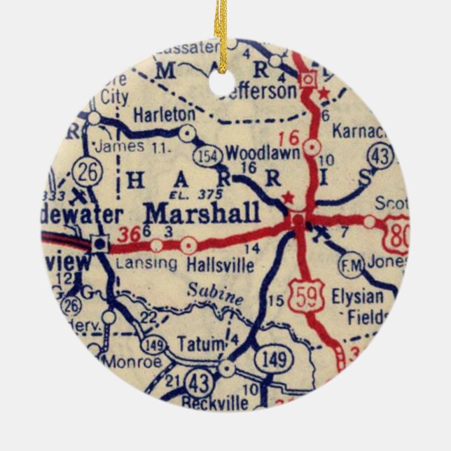 Marshall TX 1945 Karte Keramik Ornament (Hinten)