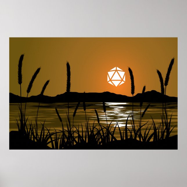 Marshland Sunset Lake D20 Dice Sun RPG Landschaft Poster (Vorne)