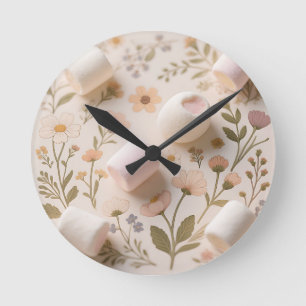 Marshmallow-Blumen-Pastell-Muster Runde Wanduhr