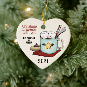 Marshmallow Couple in Tasse von heißem Kakao Weihn Keramik Ornament