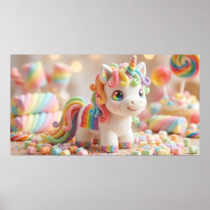 Marshmallow-Einhorn und Pastell-Süßigkeiten-Traum Poster