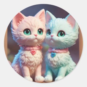 Marshmallow Kitty Dreams Runder Aufkleber