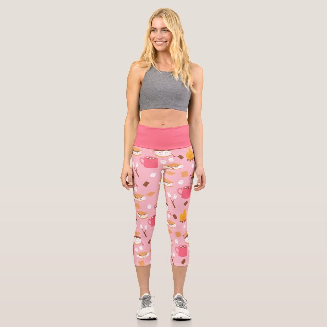 Marshmallow Schokoladenraucher vom Campfire rosa Capri Leggings (Vorderseite)