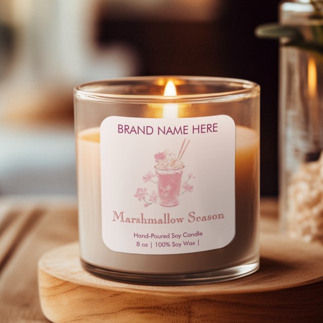 Marshmallow Season  | Pink Candle Labels Quadratischer Aufkleber (Von Creator hochgeladen)