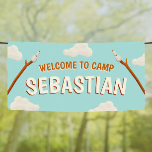 Marshmallows Blue Welcome Camping Geburtstagsparty Banner