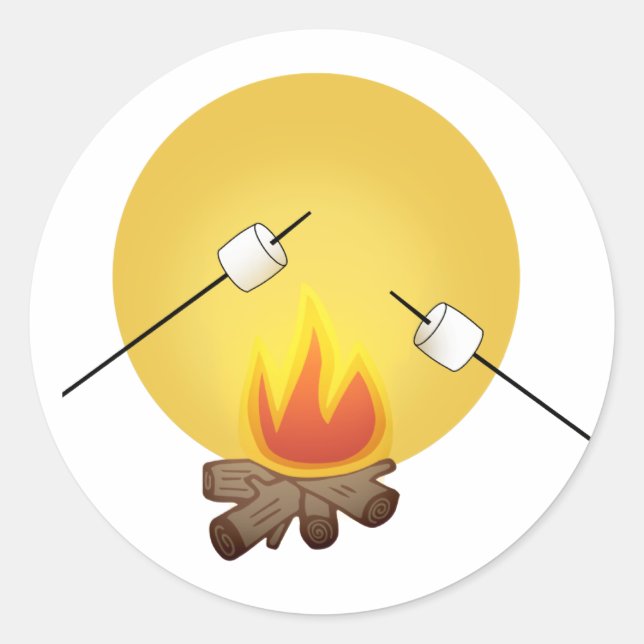 Marshmallows über dem Lagerfeuer rösten Runder Aufkleber (Vorderseite)