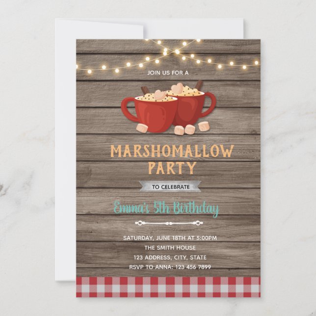 Marshomallow Einladung Dusche Geburtstag (Vorderseite)