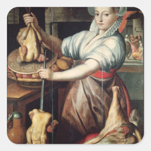 Martha, die Abendessen für Jesus vorbereitet Quadratischer Aufkleber