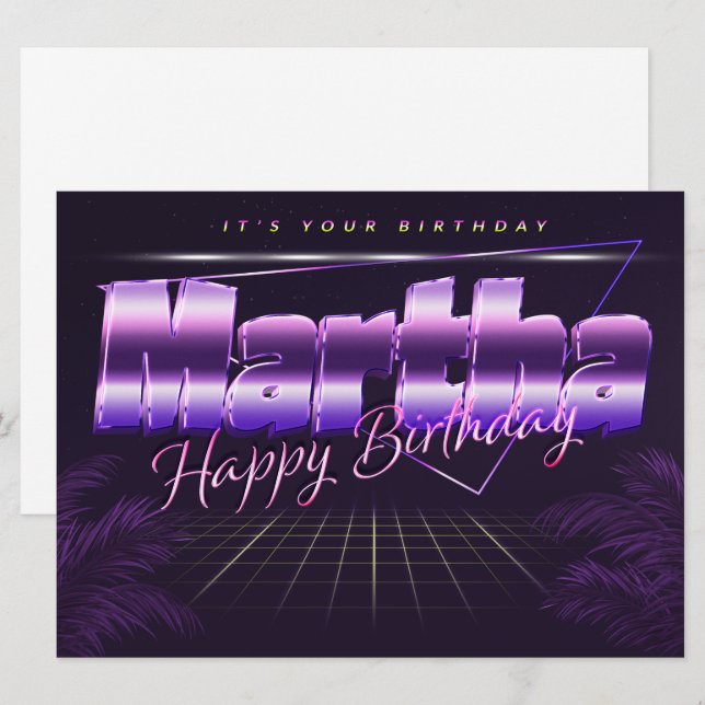 Martha Name Vorname lila retro Karte Geburtstag (Vorne/Hinten)
