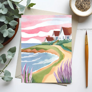 Martha’s Vineyard   Aquarell Strandweg-Malerei Postkarte