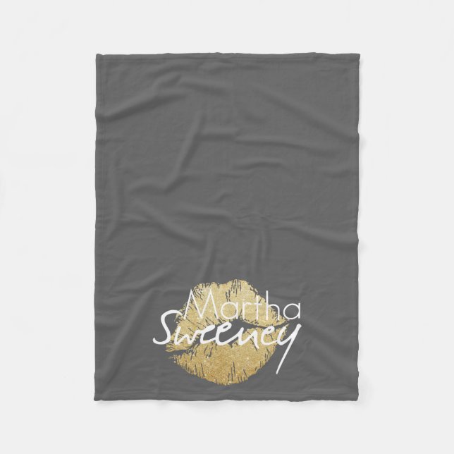 Martha Sweeney Gold Lips Fleece Blanket (Vorderseite)