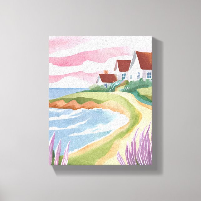Martha's Vineyard | Aquarellfarbene Strandpfade Leinwanddruck (Vorderseite)