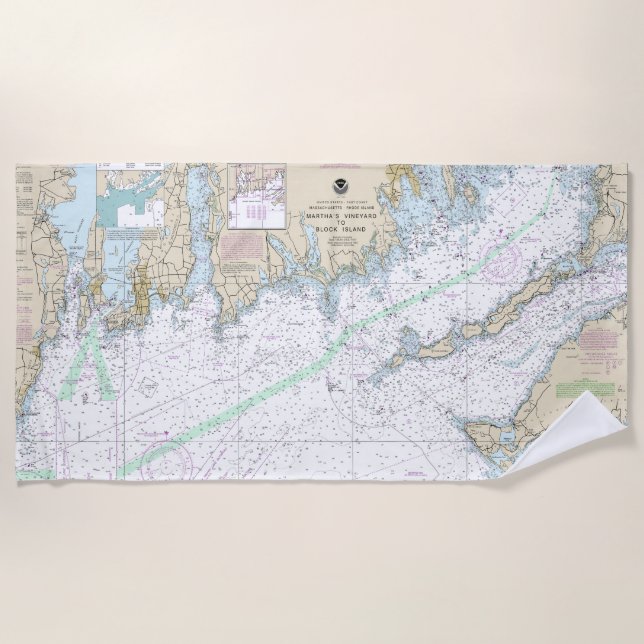 Martha's Vineyard blockiert Island Nautical Chart Strandtuch (Vorderseite)