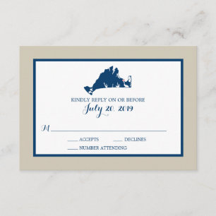 Marthas Vineyard Blue Map Hochzeit RSVP Karte
