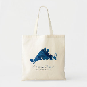 Marthas Vineyard Blue Painted Map Wedding Guest Tragetasche