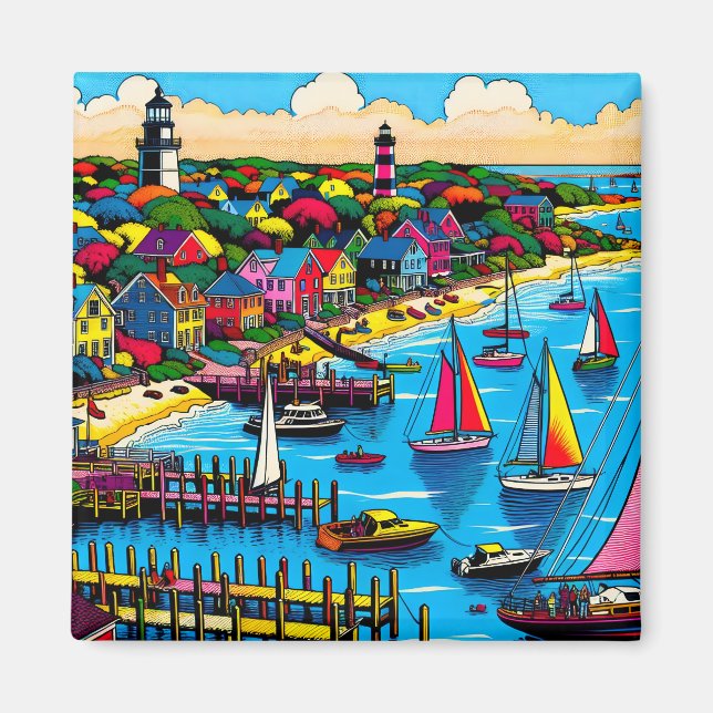 Martha's Vineyard | Farbige Abstrakte Kunst Magnet (Vorne)