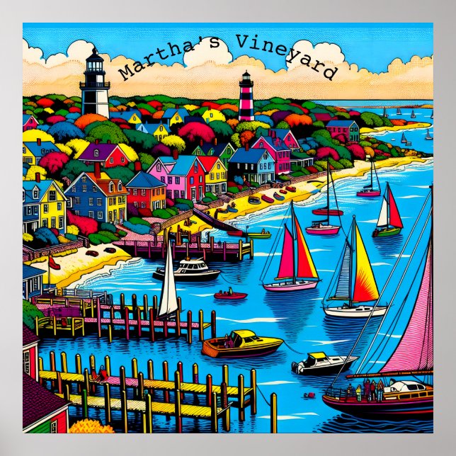 Martha's Vineyard | Farbige Abstrakte Kunst Poster (Vorne)