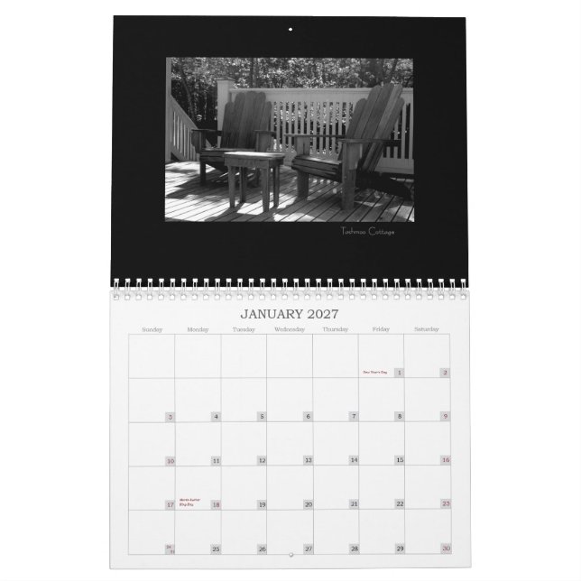 Martha's Vineyard-Insel-schwarzer u. weißer Kalender (Jan 2027)
