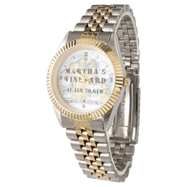 Martha's Vineyard Latitude Longitude Boater Armbanduhr (Schrägansicht)