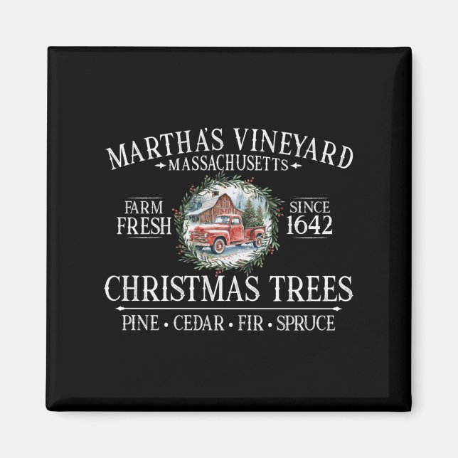 Martha's Vineyard Ma Christmas Trees Red Truck Whi Magnet (Vorne)