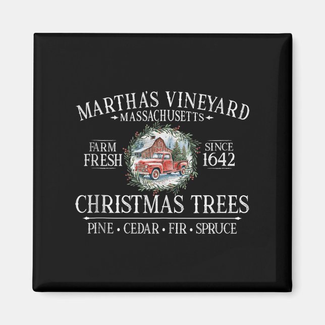 Martha's Vineyard Ma Christmas Trees Red Truck Whi Magnet (Vorne)