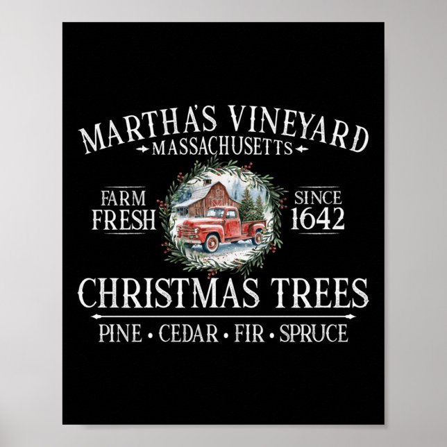 Martha's Vineyard Ma Christmas Trees Red Truck Whi Poster (Vorne)