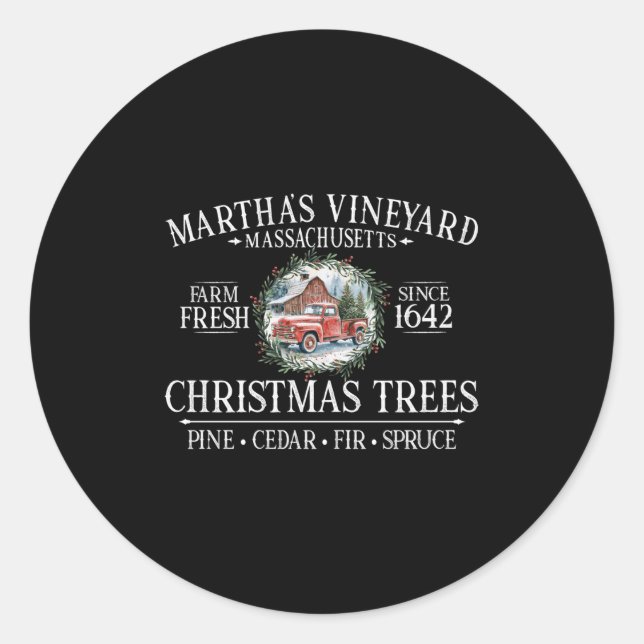 Martha's Vineyard Ma Christmas Trees Red Truck Whi Runder Aufkleber (Vorderseite)