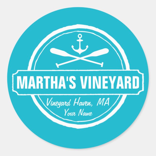 Martha's Vineyard, MA town, name, nautischer Anker Runder Aufkleber (Vorderseite)