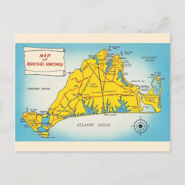 Martha's Vineyard Map Postkarte (Vorderseite)