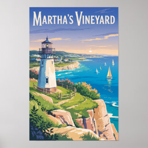 Martha's Vineyard Massachusetts Lighthouse Travel Poster