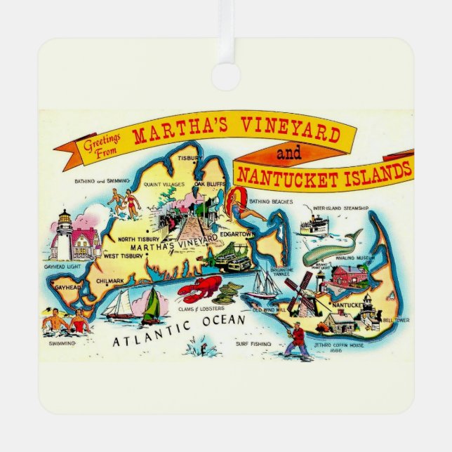 Martha's Vineyard Nantucket Map Ornament Aus Metall (Vorderseite)
