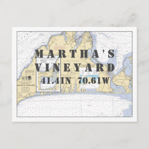 Martha's Vineyard Nautical Latitude Longitude Postkarte