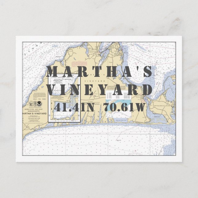Martha's Vineyard Nautical Latitude Longitude Postkarte (Vorderseite)