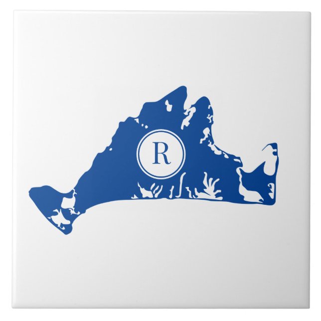 Martha's Vineyard Navy Map Monogram Initial Fliese (Vorderseite)