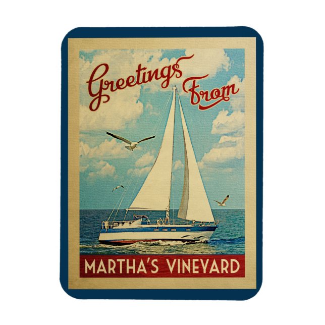 Martha's Vineyard Sailboat Vintage Travel Magnet (Vertikal)