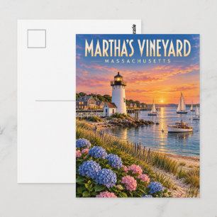 Martha's Vineyard Sunset Leuchtturm Massachusetts Postkarte