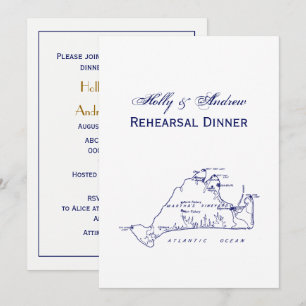 Martha's Vineyard Vintag Map #1 Navy Blue Einladung