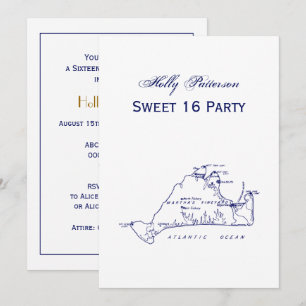 Martha's Vineyard Vintag Map #1 Navy Blue Einladung