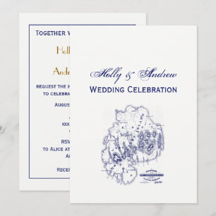 Martha's Vineyard Vintag Map #1 Navy Blue Invitat Einladung