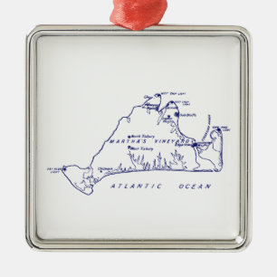Martha's Vineyard Vintag Map #1 Navy Blue Ornament Aus Metall