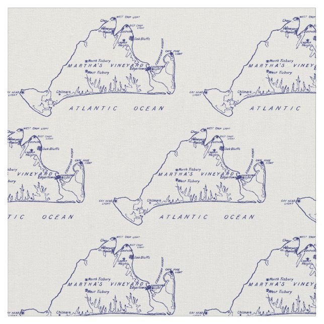 Martha's Vineyard Vintag Map #1 Navy Blue Stoff (Nahaufnahme)