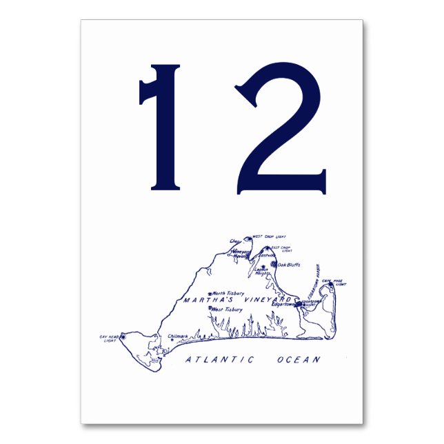 Martha's Vineyard Vintag Map #1 Navy Blue Tischnummer (Vorderseite)