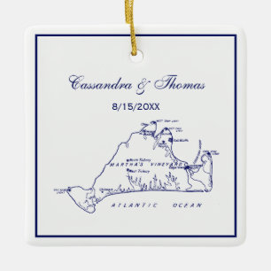 Martha's Vineyard Vintage-Karte #1 Marineblaues Qu Keramikornament
