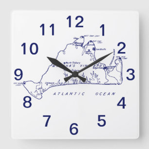Martha's Vineyard Vintage Map #1 Navy Blue Quadratische Wanduhr