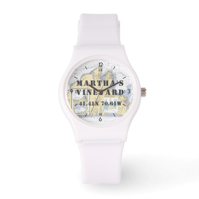 Martha's Weingarten Breitengrad Nautik Armbanduhr (Vorderseite)