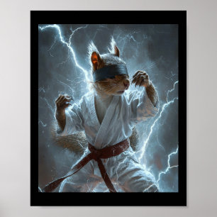 Martial Art Squirrel Tragend Karate Gi Blitze A Poster
